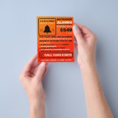 ブラック&オレンジのアラームロゴ、セキュリティアラームサービス チラシ (手)