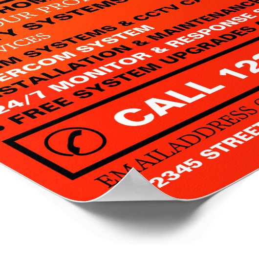 ブラック&オレンジのアラームロゴ、セキュリティアラームサービス ポスター (角)