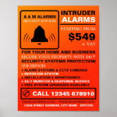 ブラック&オレンジのアラームロゴ、セキュリティアラームサービス ポスター (正面)