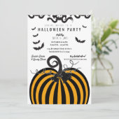 ブラック＆オレンジのカボチャとコウモリのハロウィンパーティー 招待状 (スタンド正面)