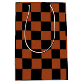 ブラック＆オレンジのチェック柄スクエア バッファロープレイド ミディアムペーパーバッグ (正面)