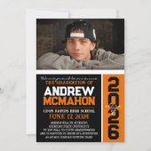 ブラック&オレンジの卒業写真のお知らせ 招待状 (正面)