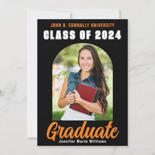 ブラック・オレンジの卒業写真撮モダン影はっきりした卒業 案内状 (正面)