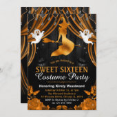 ブラック&オレンジウィッチ&きらめくカーテンスウィート16 招待状 (正面/裏面)