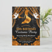 ブラック&オレンジウィッチ&カーテン誕生日 招待状 (スタンド正面)