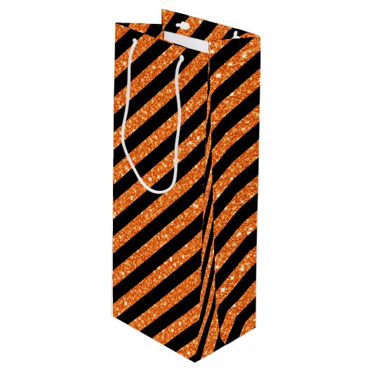 ブラック&オレンジグリッタールックハロウィーン ワインギフトバッグ (正面アングル)