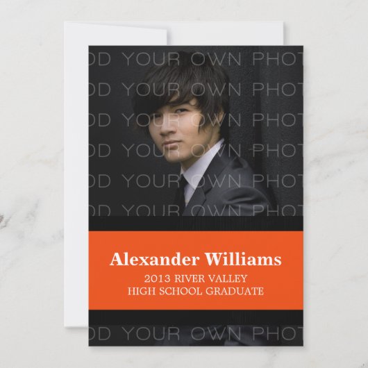 ブラック/オレンジスクールカラーストライプ招待状 招待状 (正面)