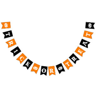 ブラック&オレンジトリックまたはトリートハローウィンパーティ バンティングフラッグ