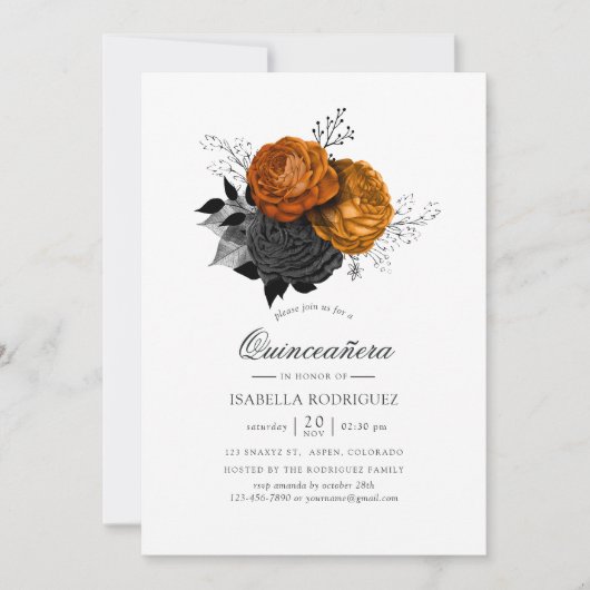 ブラック&オレンジハロウィーンフローラクインセアニラ 招待状 (正面)