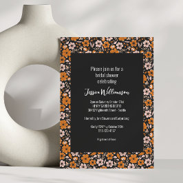 ブラック&オレンジフローラハロウィーンブライダルシャワー 招待状