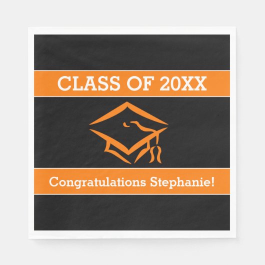 ブラック&オレンジモルターボード卒業パーティー スタンダードランチョンナプキン (正面)