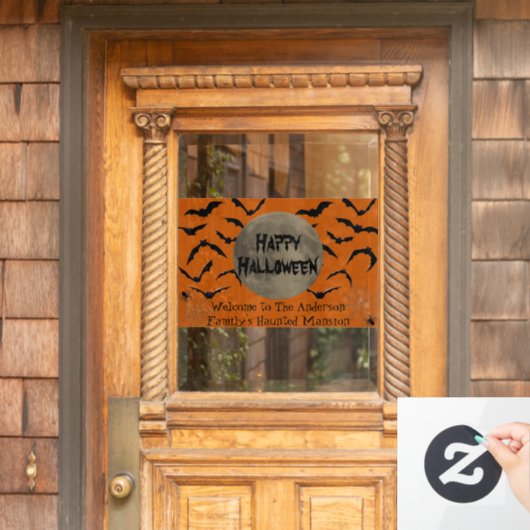 ブラック&オレンジ不気味タイポグラフィハッピーハローウィン ウィンドウサイン (ホームデコレーション)