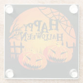 ブラック&オレンジ不気味ハッピーハローウィンカボチャ ガラスコースター (裏面)