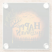 ブラック&オレンジ不気味ハロウィーンナイト ガラスコースター (裏面)