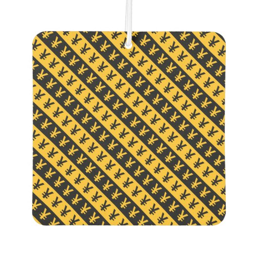 ブラック&オレンジ円シンボルや象徴(¥)パターストライプのン カーエアーフレッシュナー (正面)