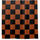 ブラック&オレンジ市松模様にスクエアバッファロープレイド シャワーカーテン (正面)