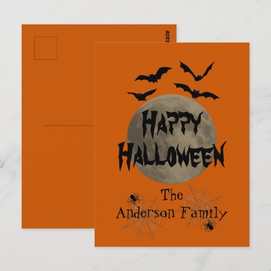 ブラック&オレンジ怖い不気味ハッピーハローウィン ポストカード (正面/裏面)
