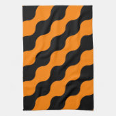 ブラック、オレンジ色のレトロ円アートパターン キッチンタオル (縦)