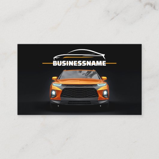 ブラック&オレンジ車の自動車の修理 名刺 (正面)