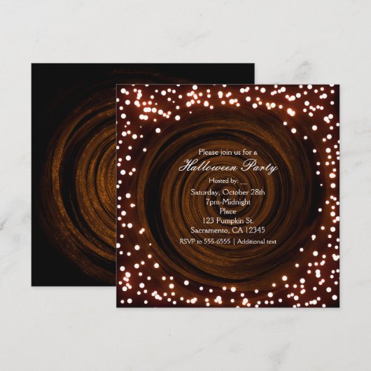 ブラック＆オレンジ ハロウィン ライト パーティー 招待状 (正面/裏面)
