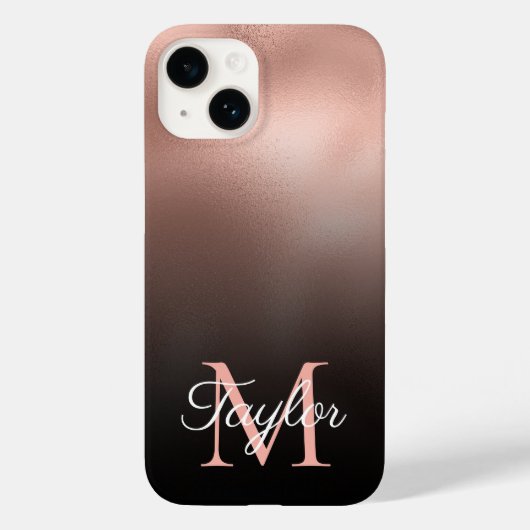 ブラック+オンブレ+ローズゴールド箔押しカスタムモノグラム Case-Mate iPhoneケース (裏面)
