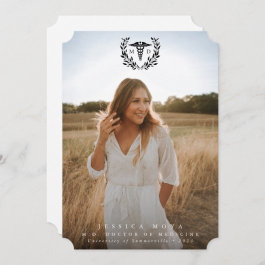 ブラック・カドゥセウスMD医学博士の卒業 案内状 (正面/裏面)