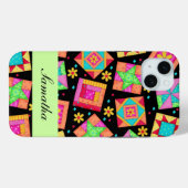 ブラック&カラフルパッチワークキルトブロックカスタム Case-Mate iPhoneケース (裏面 (横))