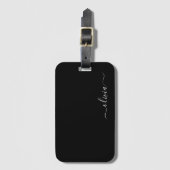 ブラック ガーリー スクリプト モノグラム 名前 現代 ラゲッジタグ (正面縦)