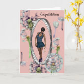 ブラック・ガールの少女おめでとう カード (黄色い花)