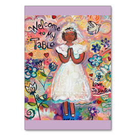 ブラック・ガールの第1コミュニオン祈りの言葉カード テーブルナンバー