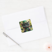 ブラック・キャット・イン・グリーン・セント・パトリックの日の服装 スクエアシール (封筒)