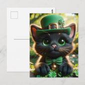 ブラック・キャット・イン・グリーン・セント・パトリックの日の服装 ポストカード (正面/裏面)
