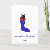 ブラック・キャット・イン・ブルー・クリスマス・ストッキング・カード シーズンカード (裏面)