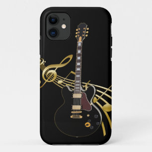 ブラック·ギターオン·ゴールデン·ミュージック·スコアiPhoneケース iPhone 11 ケース