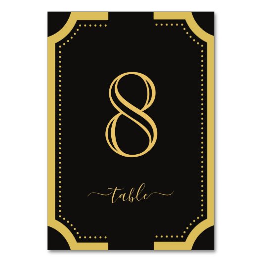ブラック&クラシック金ゴールドエレガントコ結婚ッパー8 テーブルナンバー (正面)