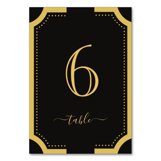 ブラック&クラシック金ゴールドエレガント銅結婚の6 テーブルナンバー (正面)
