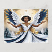 ブラック・クリスマスエンジェルのブルーと金ゴールド シーズンポストカード (正面)
