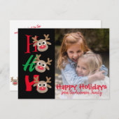 ブラック クリスマス カード ホー ホー ホー カートゥーン トナカイ (正面/裏面)