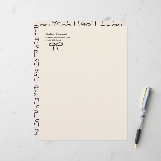 ブラック&クリーシンプルム弓パーソナルステーショナリー レターヘッド (正面/裏面インサイチュ)