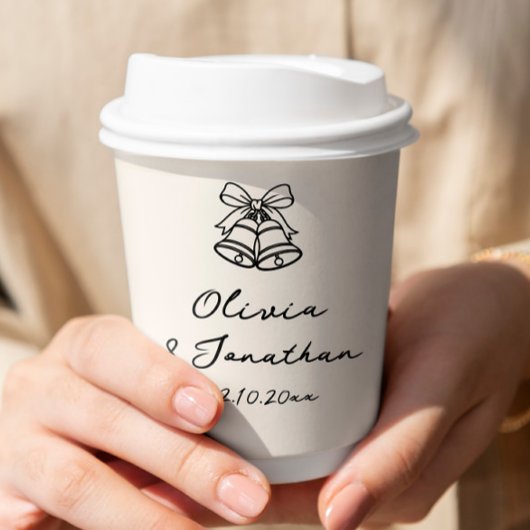 ブラック&クリームお洒落ハンドドロー結婚ドコーヒー 紙コップ