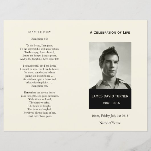 ブラック&クリームのサービス順の葬儀プログラム (正面)