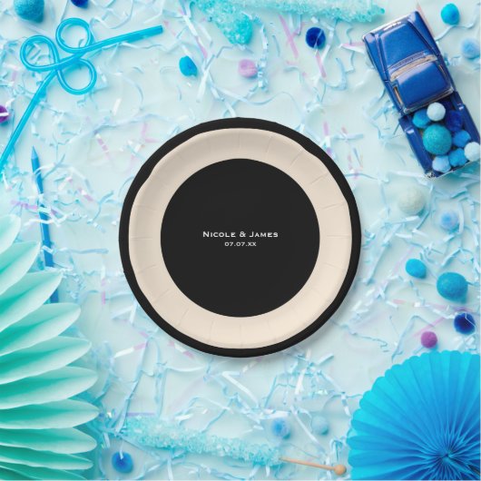 ブラック&クリームシック結婚ラウンドエレガントプレート ペーパープレート (パーティー)