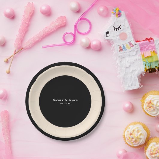 ブラック&クリームシック結婚ラウンドエレガントプレート ペーパープレート (パーティー)