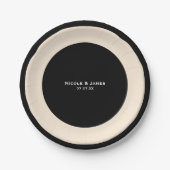 ブラック&クリームシック結婚ラウンドエレガントプレート ペーパープレート (正面)