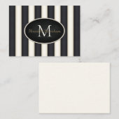 ブラック&クリームストライプズオーバルフレームモノグラムカスタム ノートカード (正面/裏面)