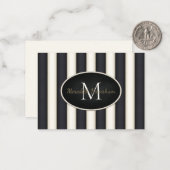 ブラック&クリームストライプズオーバルフレームモノグラムカスタム ノートカード (正面/裏面インサイチュ)