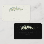 ブラック/クリームスノーベリー+ユーカリ結婚ズフラット プレイスカード (正面/裏面)