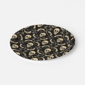 ブラック&クリームハロウィーンスカル&こうもりパーティー ペーパープレート (アングル)