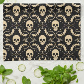 ブラック&クリームハロウィーンスカル&こうもり キッチンタオル (折り畳み)