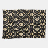 ブラック&クリームハロウィーンスカル&こうもり キッチンタオル (横)